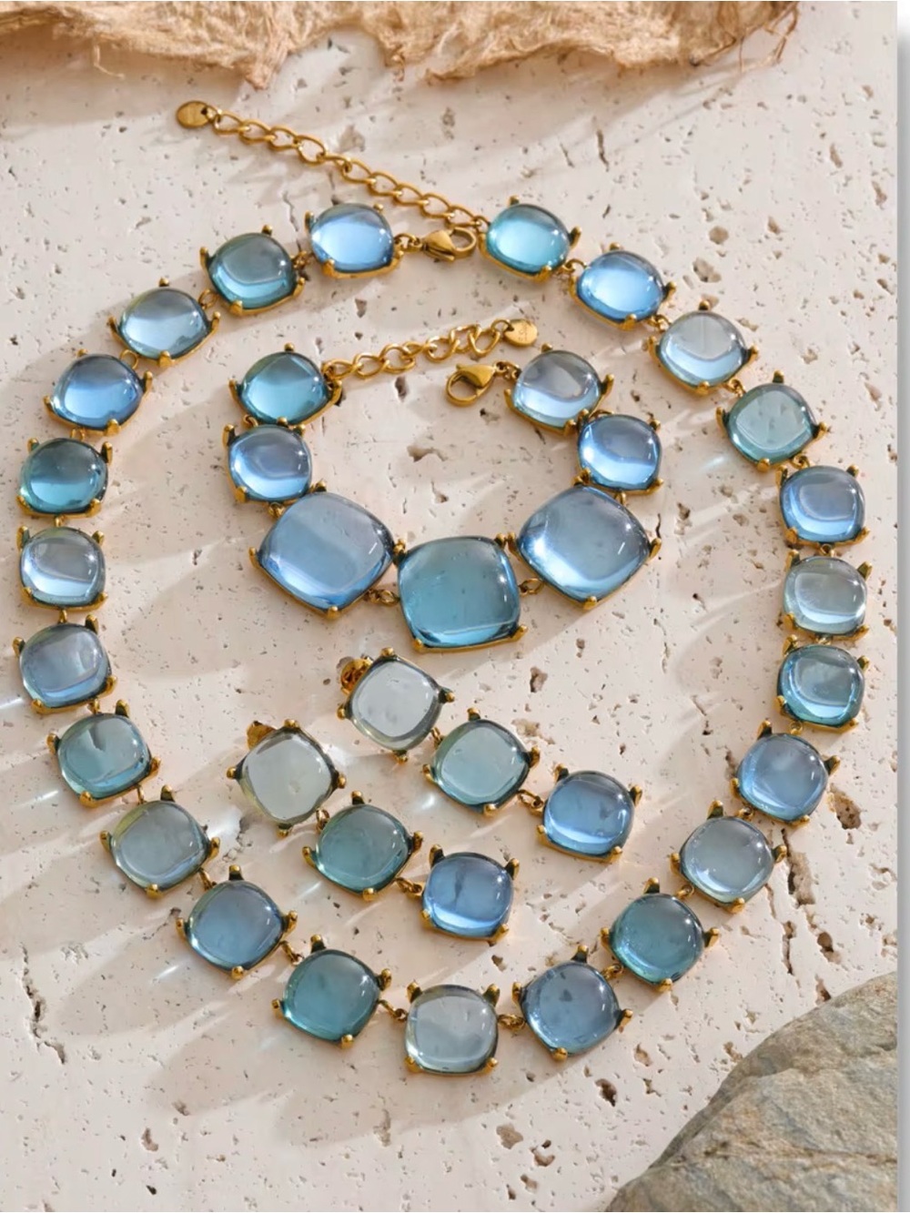 Sara Sotti Gold-Plated Blue Glass Necklace and Bracelet Set